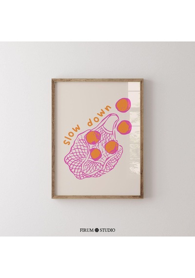 Yavaşla İlham Verici Duvar Sanatı, Günlük Motivasyon, Sevimli Portakallar Poster
