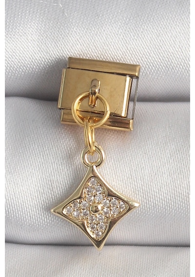 Mey İthalat 316l Çelik Gold Renk Sallantı Zirkon Taşlı Çiçek İşlemeli Nomination Charm Diğer