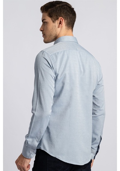 Tudors Slim Fit Dar Kesim Uzun Kol Poplin Oxford Erkek Gömlek-17419 Gri