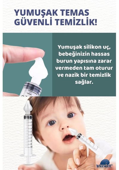 Bebek Burun Yıkama Aparatı, 2'li Şırıngalı Nazal Aspiratör, Silikon Uç
