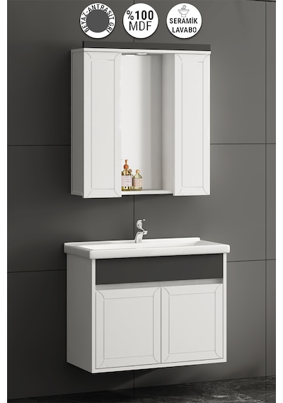 Çuha 80 Cm Beyaz-antrasit Gri Mdf Pk-109 Asma Banyo Dolabı Takımı Beyaz - Antrasit Çuha 80 Cm Beyaz-antrasit Gri Mdf Pk-109 Asma Banyo Dolabı Takımı Beyaz - Antrasit