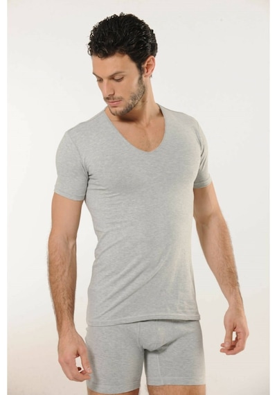 Hmd 713 Derin V Yaka Kısa Kollu Likralı T-shirt - Gri Gri