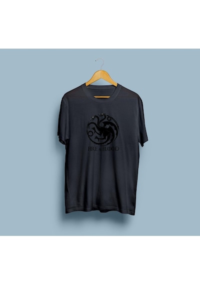 Oversize Ateş Ve Kan Tasarım Unisex T-shirt Siyah