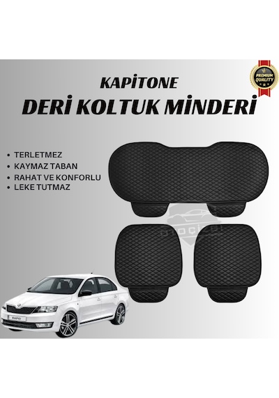 Skoda Rapid Uyumlu Deri Kapitone Koltuk Minderi Koruma Kılıfı 3 Lü Set