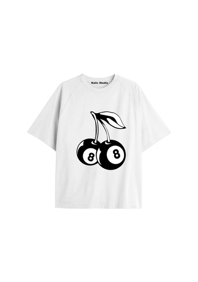 Kalic Studio Y2k Vintage Cherry Baskılı Siyah T-shirt Kod 60 Beyaz-60