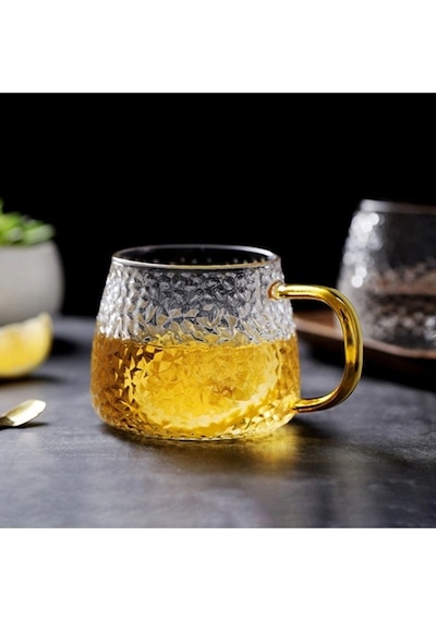 Morponi Borosilikat Cam Lüks Buzlu Cam Kupa Gold Sap Detaylı 350 Ml 6 Adet Şeffaf
