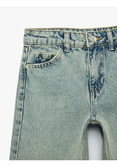 Koton Pamuklu Geniş Paça Açık İndigo Kız Çocuk Jean Pantolon 7wkg40016ad