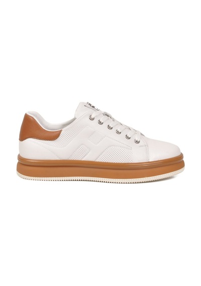 Beyaz Taba Hakiki Deri Hafızalı Taban Erkek Sneaker Çok Renkli