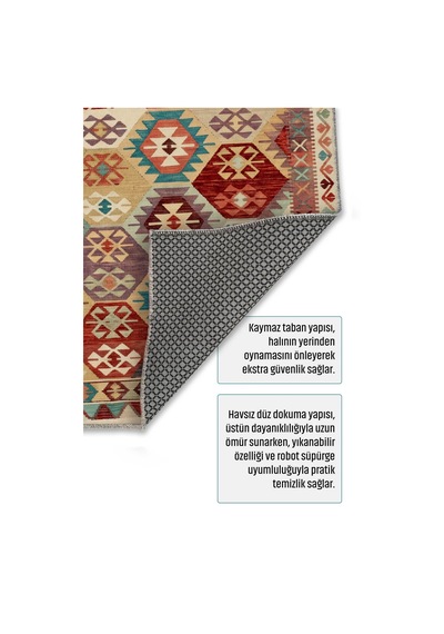 Dekoratif Halı Kaymaz Taban Leke Tutmaz Yıkanabilir Kilim Özel Ölçü Salon Halısı 3056 Çok Renkli