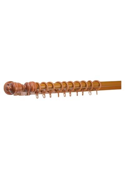 Meşe Efil Demonte Başlıklı Ahşap Rustik Perde Askısı - Çift Raylı - 300 Cm