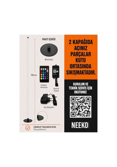 Valör Telefon Ve Kumanda Kontrollü - Oda Aydınlatma Sistemi Full Rgb - 150 Cm Siyah
