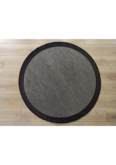 Çam Halı Sisal 9715 Gri / Siyah Bordürlü Daire Jüt Sisal Kilim - 160x160