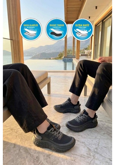 Walkway Siyah Fileli Hafif Esnek Hafızalı Taban Unisex Spor Ayakkabı Flystep G