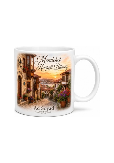 Memleket Sokağı Temalı Baskılı Kupa Bardak Nostaljik Hediye Beyaz