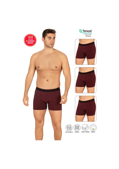 Özkan Underwear Özkan 11256 3'lü Paket Erkek Premium Kumaş Modal Pamuklu Esnek Yumuşak Boxer Şort Bordo