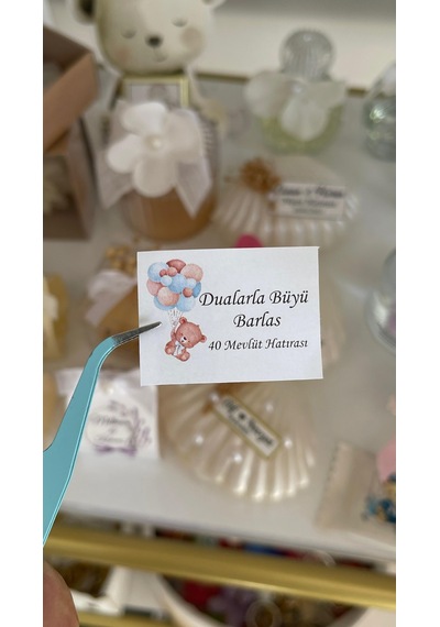Yenidoğan - Mevlüt Kolonya Şişe Etiketi Dualarla Büyü Yazılı 4x3 Cm 91 Adet - Arl Etiket Tasarım Beyaz