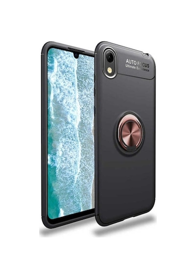 Huawei Y5 2019 Kılıf Zore Ravel Silikon Kapak Siyah-Rose Gold