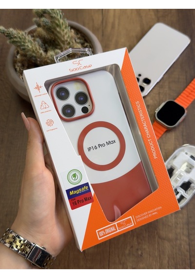 Apple iPhone 16 Pro Max Magsafe Uyumlu Mika Sararmaz Kılıf Soocase720 Turuncu