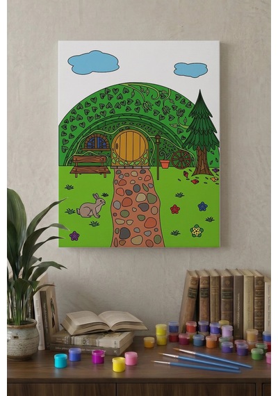 Masal Evi Desenli Mandala Tuval Boyama Seti 40x50 Cm