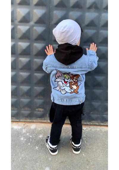 Berfonzo Kids Erkek Çocuk Tom Jerry Nakış Detay Kot Ceker Mavi