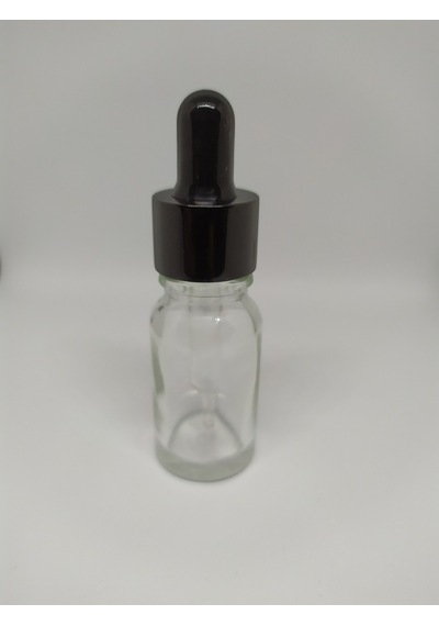 10Ml Cam Şeffaf Şişe İnce Cam Damlalık Siyah Metal Kapak (10 Ad.)
