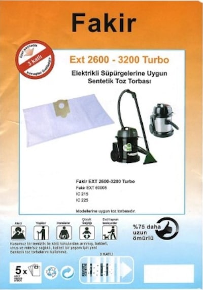 Fakir Ext 2600-3200 Süpürge Bez Toz Torbası 5 Adet