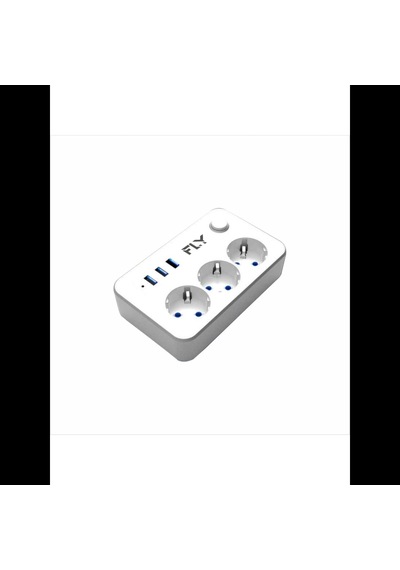 Fly 3406-01, 3 Soket, 3 Usb, Akım Korumalı Priz, 2.1a, Anahtarlı, 2mt Kablo, Beyaz