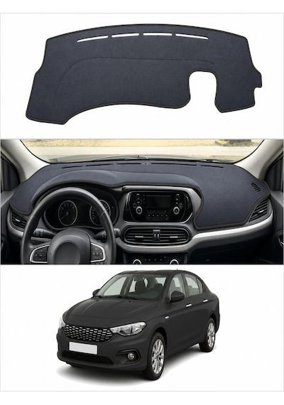Fiat - Egea Uzun Ekransiz 2015-2021 Uyumlu Torpido Koruma Kılıfı - Siyah Şeritli
