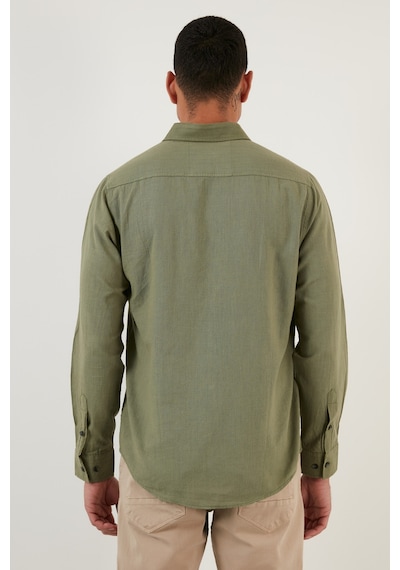 Buratti Pamuklu Regular Fit Düğmeli Yaka Erkek Gömlek Cf20S111871 Haki