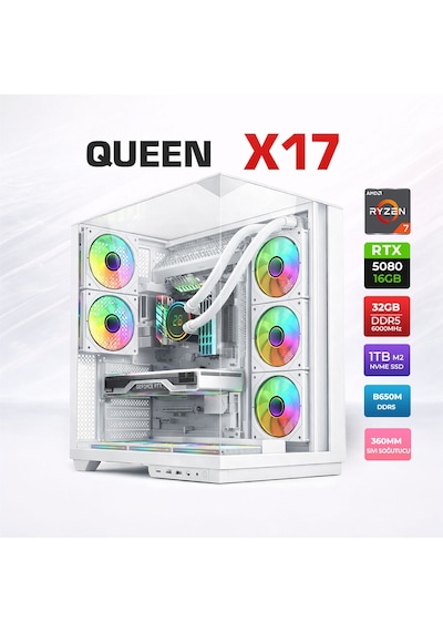 Xaser Queen X17 R7-9800X3D 32 GB 1 TB SSD 16 GB RTX5080 Free Dos Masaüstü Oyuncu Bilgisayarı
