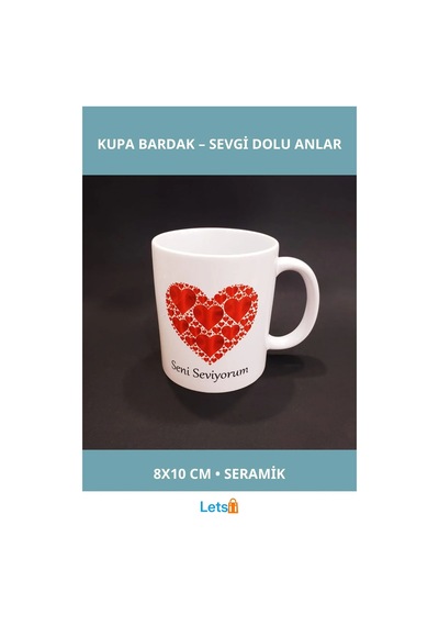 Kalpli Seni Seviyorum Baskılı Seramik Kupa Bardak Çok Renkli