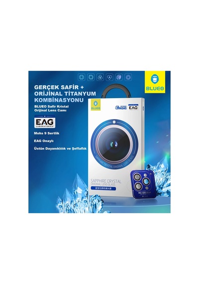İphone 15 Pro / 15 Pro Max / 16 Pro / 16 Pro Max Uyumlu %99.99  Safir Kamera Lens Koruyucu - Mavi