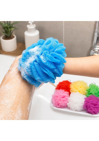 3 Adet Renkli Banyo Lifi, Tül Örgü, Köpürtücü Banyo Süngeri, Askı İpli Pratik Kişisel Bakım Lifi