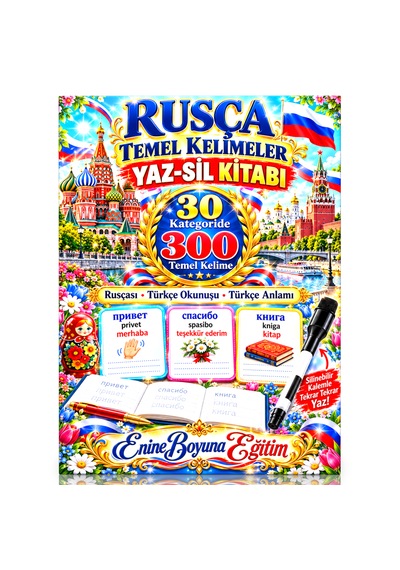 Rusça Temel Kelimeler Yaz-sil Kitabı 30 Kategoride 300 Kelime