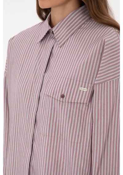U.S. Polo Assn. Kadın Bordo Çizgili Uzun Kollu Gömlek 50316369-VR177