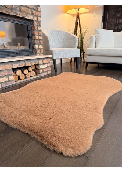 Ultra Soft Kahverengi Yumuşak Dokulu Peluş Halı Asimetrik