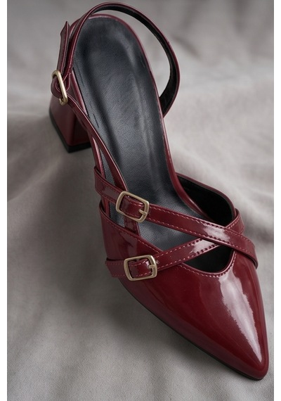 Mary Jane Bordo Rugan Çapraz Tokalı Slingback - Sivri Burun ...