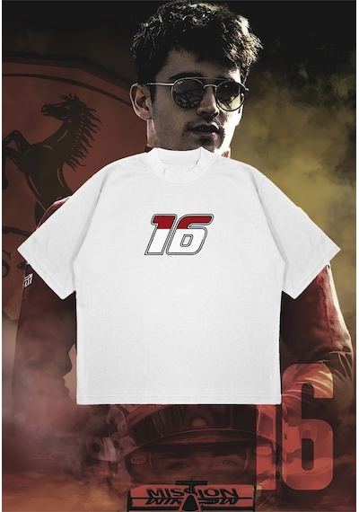 Startmore Charles Leclerc Baskılı Oversize Unisex Pamuklu Nefes Alan Kalın Kumaşlı Beyaz
