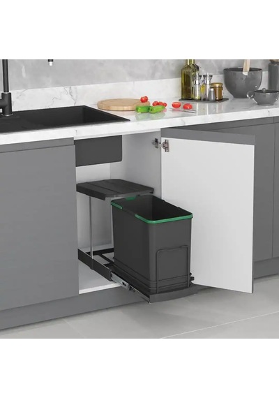 Starax Teleskopik Raylı Plastik Gövde Çöp Kovası Antrasit 24 Litre Modül 40cm S-2571-a