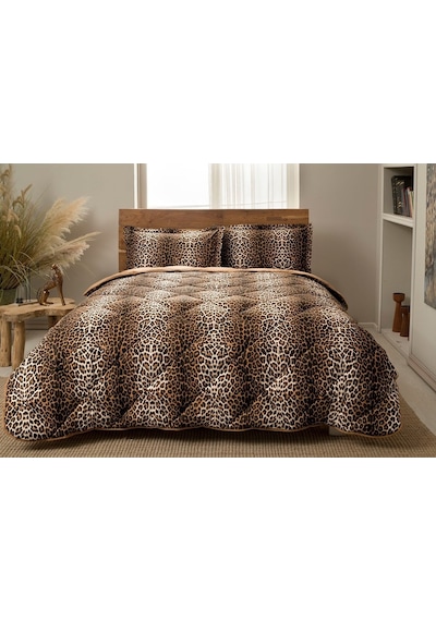 Taç Yorgan Seti Leopard Kahve Tek Kişilik