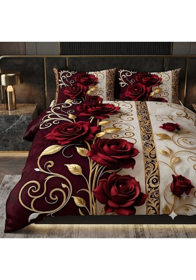 Özel Tasarım Marka Çift Kişilik Nevresim Takımı Organik Saten & Pamuk Luxury Premium Kumaş Gül Çeyiz Kırmızı Pembe Beyaz Sarı Ranforce Solmaz Baskılı