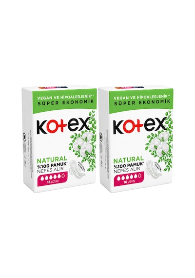 Kotex Ultra Natural Uzun Ped 16'lı X 2 Paket Toplam 32 Ped %100 Pamuk, Vegan Ve Hipoalerjenik