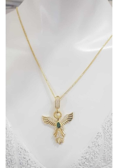 Zümrüdü Anka Kuşu Altın Tasarım 925 Gümüş Işıklı Kutuda Kolye Çağla Kolye Serenay Choker Chain