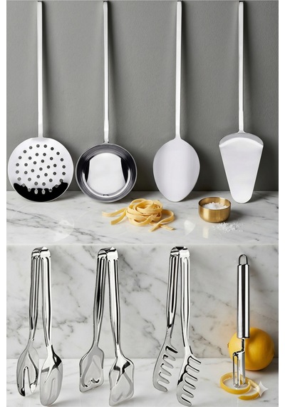 8 Parça Paslanmaz Çelik Mutfak Seti Spatula Maşa Kepçe Yan Soyacak Servis Aletleri Çeyiz Seti