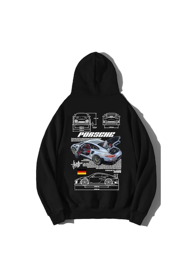 Brz Collection Unisex Oversize Nitro Porsche 911 Gt2rs Nitro Hoodie Siyah