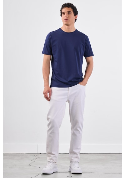 Dufy Lacivert Bisiklet Yaka Pamuklu Düz Renk Slim Fit Erkek T-shirt Lacivert