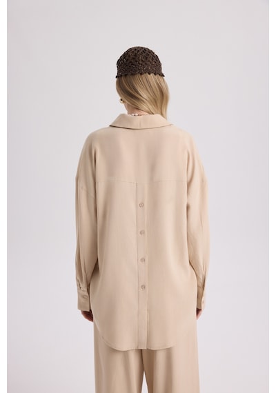 Mai Collection Mai Studios Co. Nunzia Arka Detaylı Bej Oversize Gömlek Pantolon Takım Bej