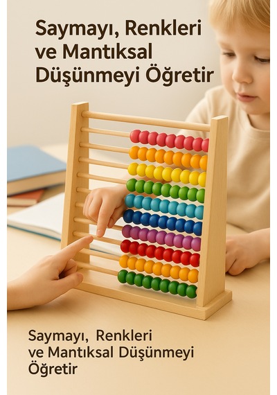 Premium Ahşap Renkli Abaküs 10 Katlı Eğitici Sayma Ve Zeka Geliştirici Oyuncak