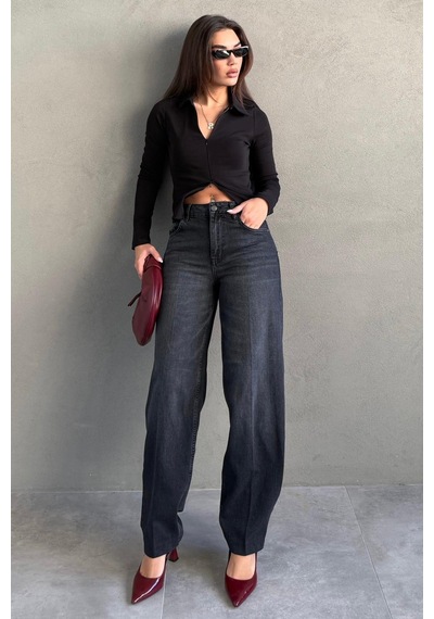 Antrasit %100pamuklu Geniş Paça Kadın Wide Leg Jean Mg2623 Antrasit