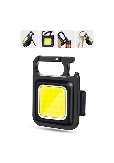 4 Mod Şarjlı Anahtarlık El Feneri Mini Boy Karabina Askılı Cob Led Lamba Acil Durum Işığı 47741 Siyah